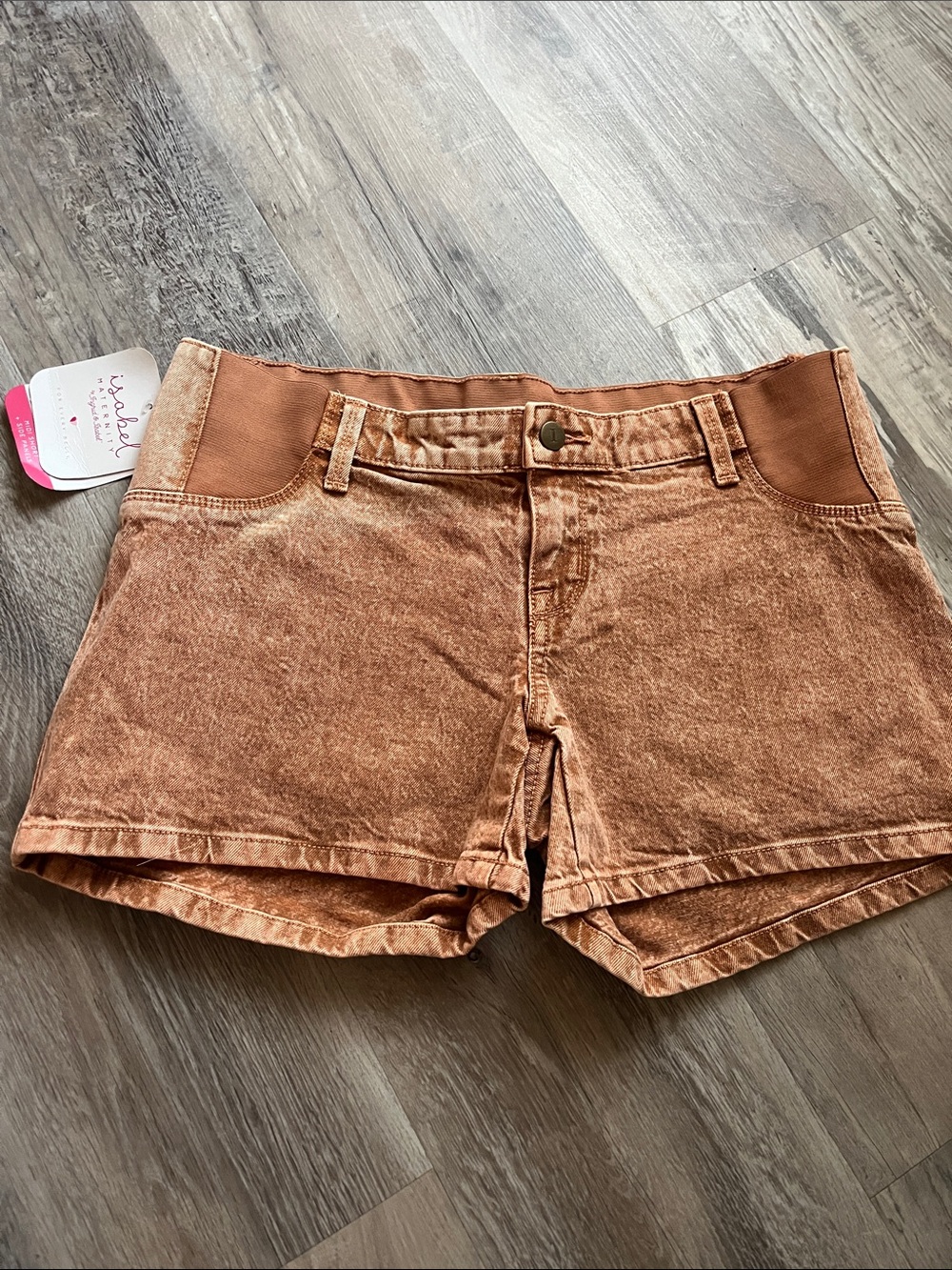 Maternity Midi Short with Side panels Washed Rust Denim